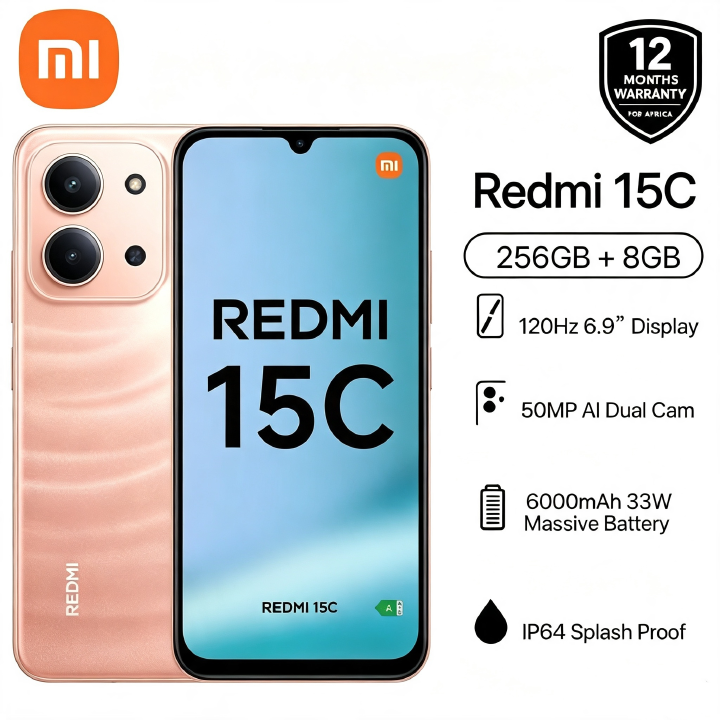 [Xiaomi Official] Brand New Redmi 15C 256GB ROM + 16(8+8)GB RAM 6.9'' 120Hz Display 6000mAh 33W 50MP Main +8MP Front Cam Fast Charger Xiaomi Hyper OS Side Fingerprint Smartphone smart phones