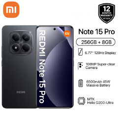 [Free Gift] Redmi Note 15 Pro 256GB + 8GB 6.77" 120Hz AMOLED Display MediaTek Helio G200-Ultra 6500mAh Massive Battery 108MP Super-clear Camera IP65 Watreproof Type C Charger Smart Phones
