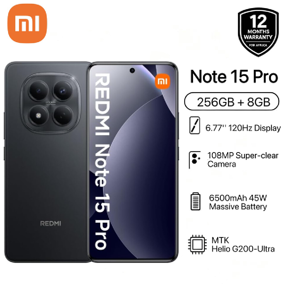 [Free Gift] Redmi Note 15 Pro 256GB + 8GB 6.77" 120Hz AMOLED Display MediaTek Helio G200-Ultra 6500mAh Massive Battery 108MP Super-clear Camera IP65 Watreproof Type C Charger Smart Phones