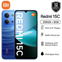 [Xiaomi Official] Brand New Redmi 15C 256GB ROM + 16(8+8)GB RAM 6.9'' 120Hz Display 6000mAh 33W 50MP Main +8MP Front Cam Fast Charger Xiaomi Hyper OS Side Fingerprint Smartphone smart phones