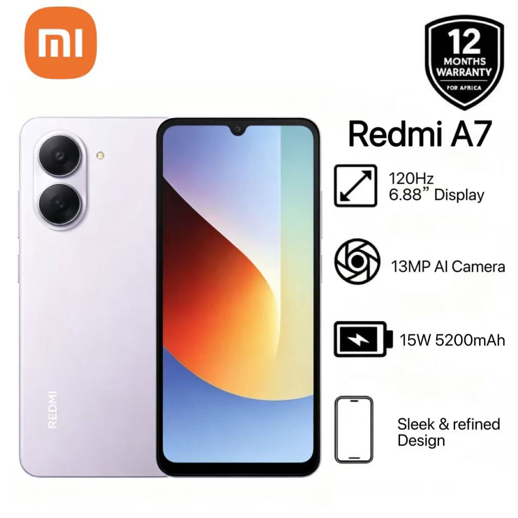 [Xiaomi Official] Brand New Redmi A7 64GB + 3GB 120Hz 6.88" Display 5200mAh Massive Battery 13MP AI Camera Android 15 Side Fingerprint Face Unlock Type C Charger Dual SIM Smart Phones
