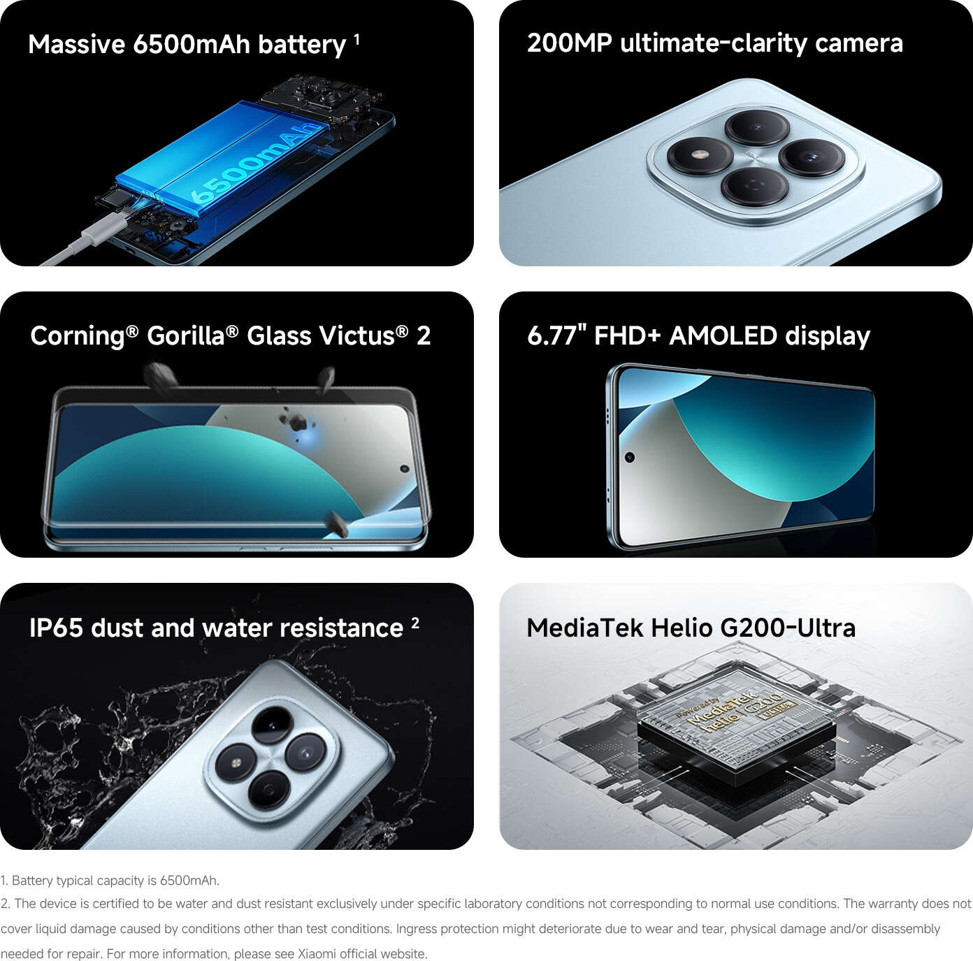 [Xiaomi Official] Redmi Note 15 Pro 256GB + 8GB 6.77" 120Hz AMOLED Display MediaTek Helio G200-Ultra 6500mAh Massive Battery 108MP Super-clear Camera IP65 Watreproof Type C Charger Smart Phones
