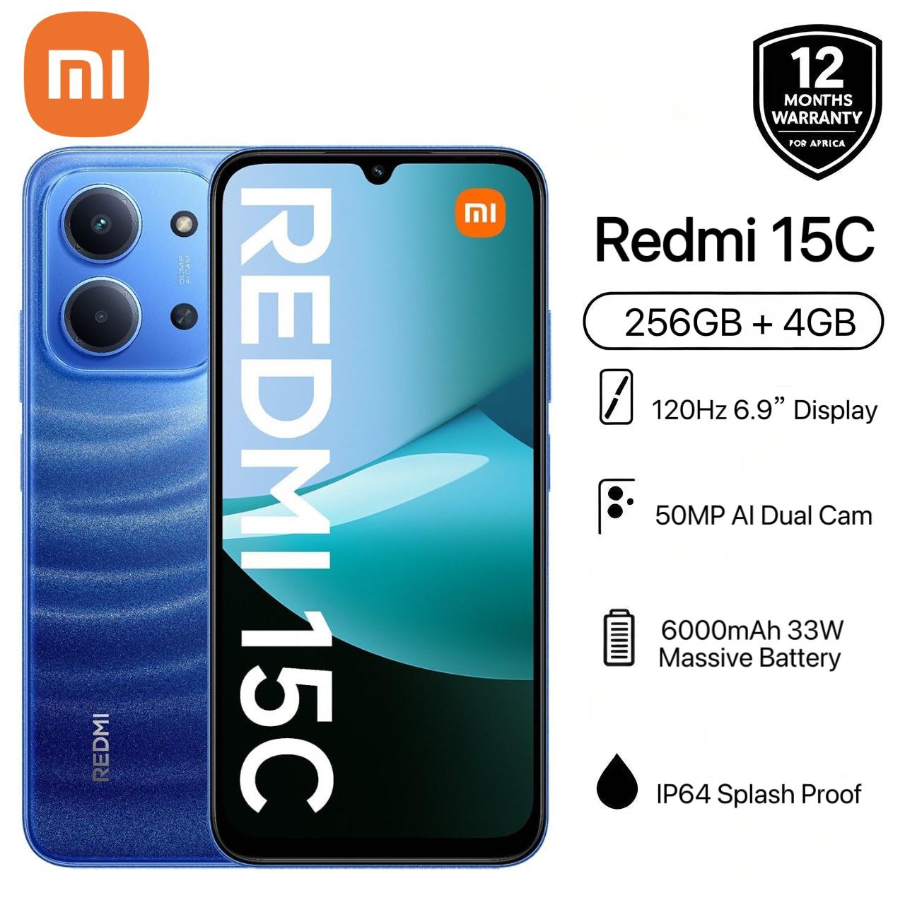 [Xiaomi Official] Brand New Redmi 15C 256GB + 4GB 6.9'' 120Hz Immersive Display 6000mAh 33W 50MP Main +8MP Front Cam Fast Charger Xiaomi Hyper OS Side Fingerprint Smartphone smart phones