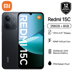 [Xiaomi Official] Brand New Redmi 15C 256GB ROM + 16(8+8)GB RAM 6.9'' 120Hz Display 6000mAh 33W 50MP Main +8MP Front Cam Fast Charger Xiaomi Hyper OS Side Fingerprint Smartphone smart phones