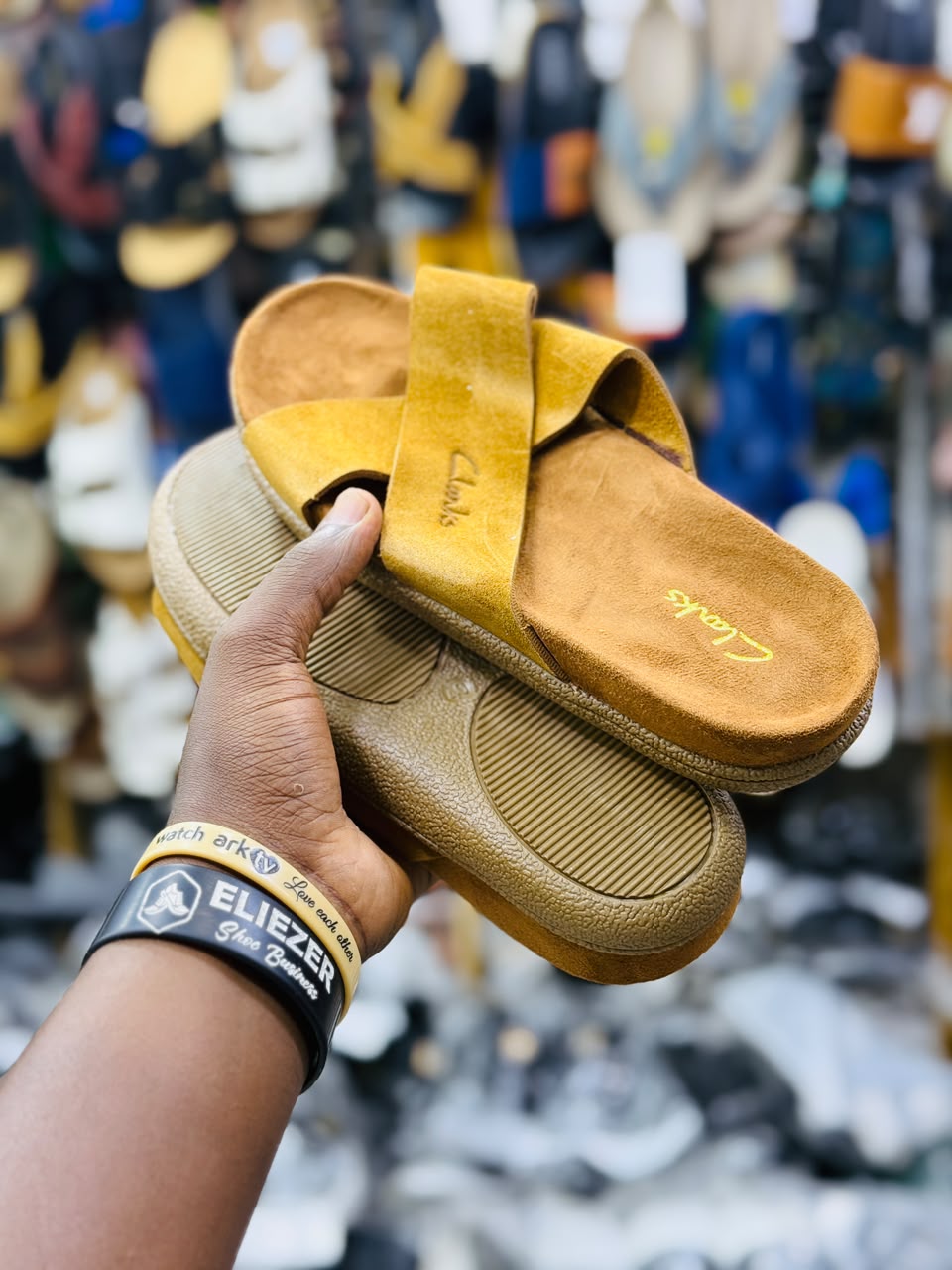 Clarks Men's Premium Suede Cross-Strap Slide Sandals