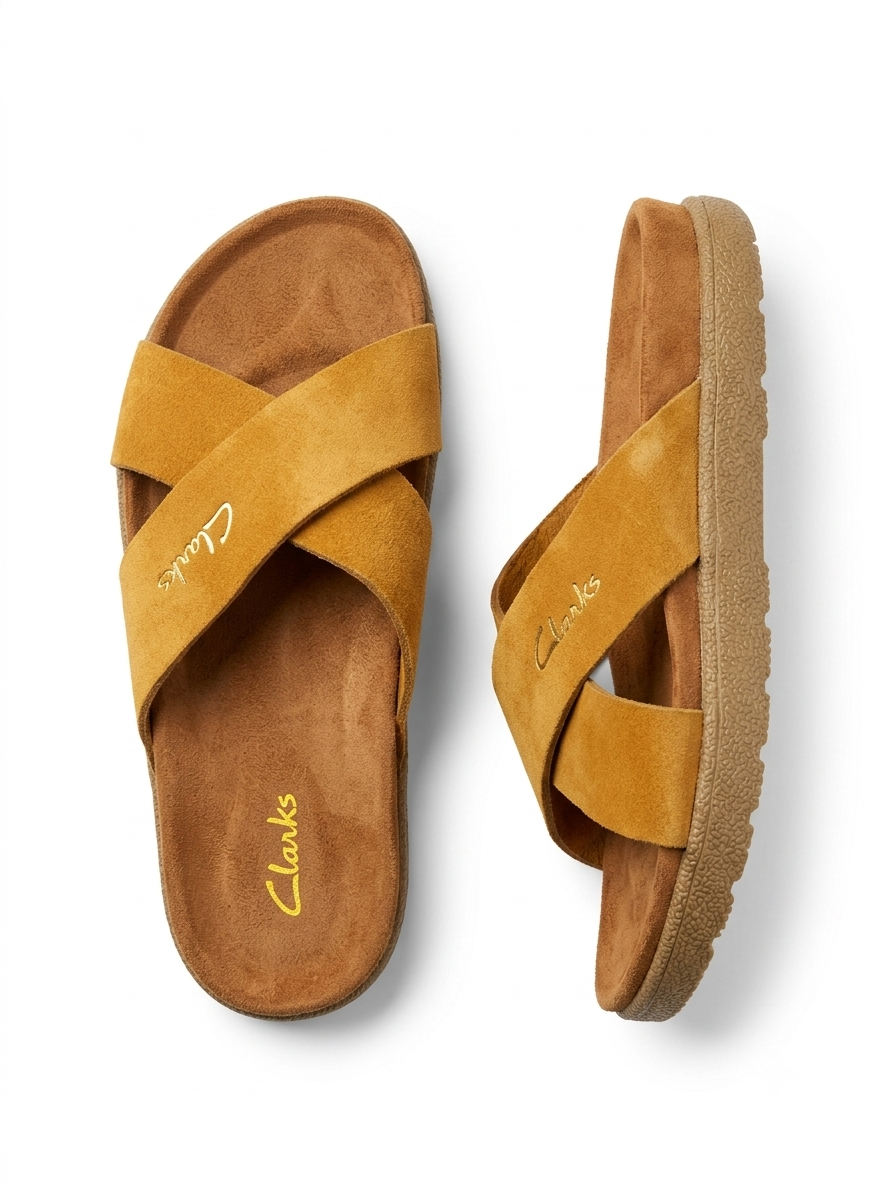 Clarks Men's Premium Suede Cross-Strap Slide Sandals