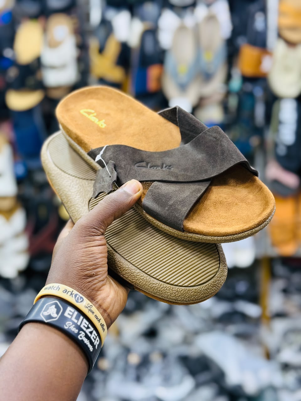Clarks Men's Premium Suede Cross-Strap Slide Sandals