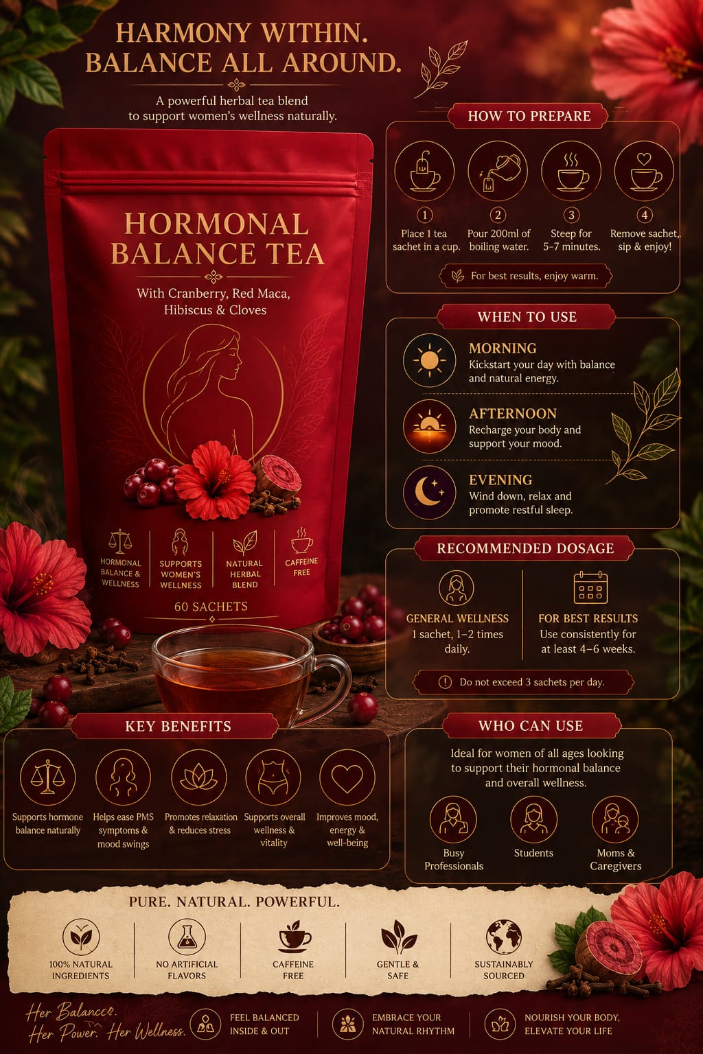 Hormonal balance tea with cranberry hibiscus and red maca.