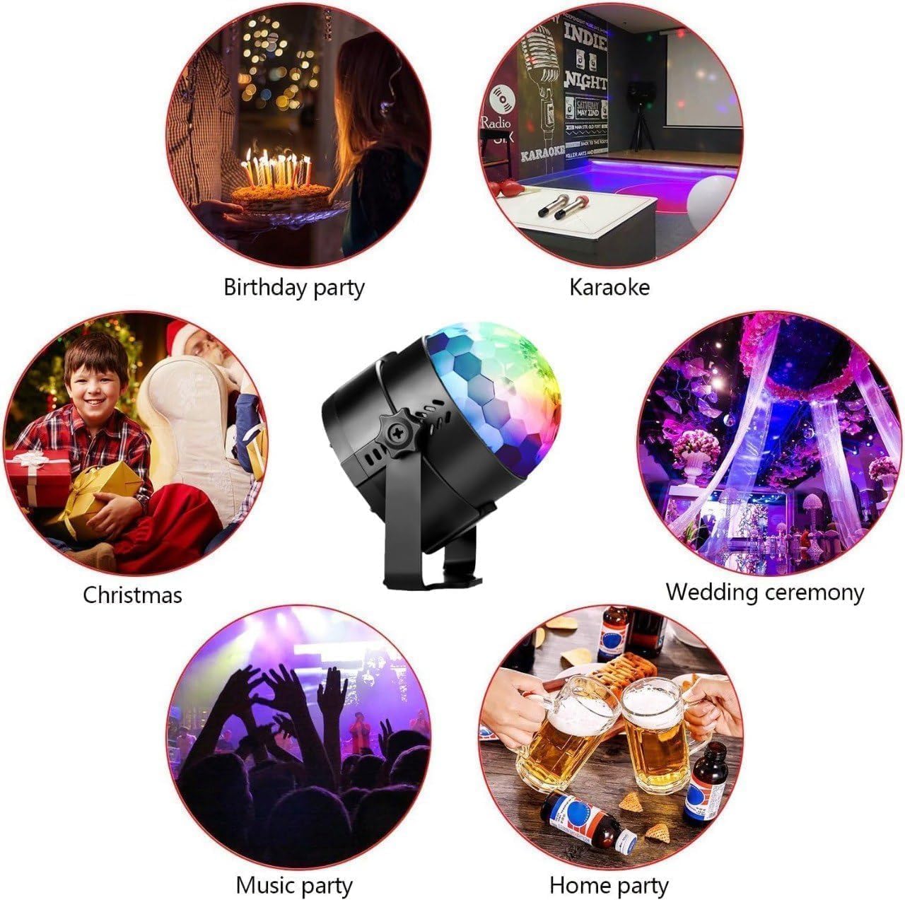 RGB Disco Ball Party Light with Remote | 16-Color LED Strobe DJ Light for Home, Birthday, Christmas, Karaoke, and Club Decorations (Pack-1), abs, Corded Electric, Black