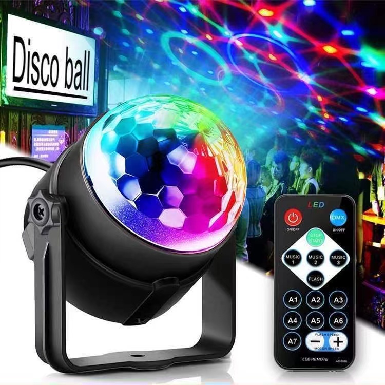 RGB Disco Ball Party Light with Remote | 16-Color LED Strobe DJ Light for Home, Birthday, Christmas, Karaoke, and Club Decorations (Pack-1), abs, Corded Electric, Black