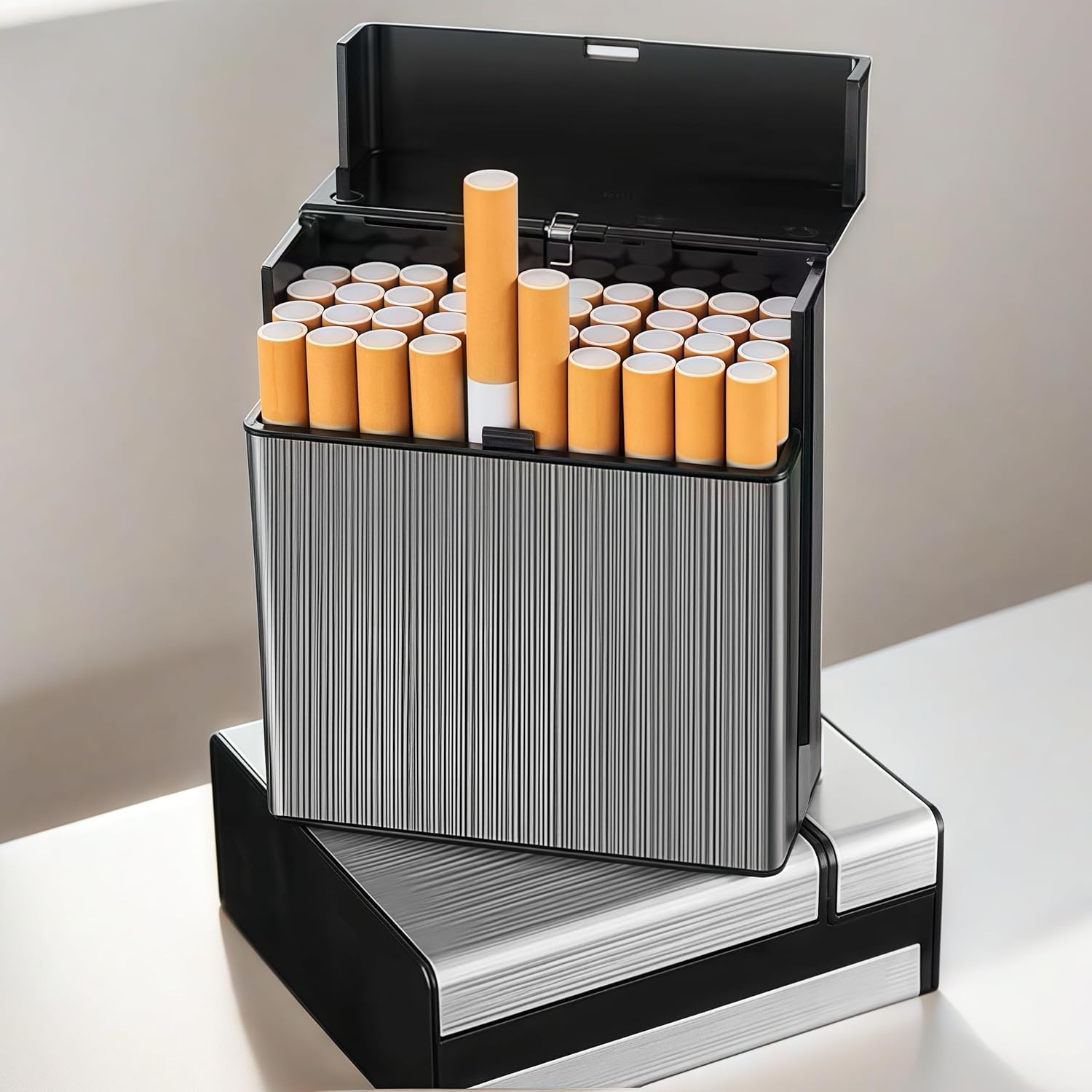 Large Metal Cigarette Case, Stainless Steel Cigarette Case, Cigarette Box for 40 Cigarettes