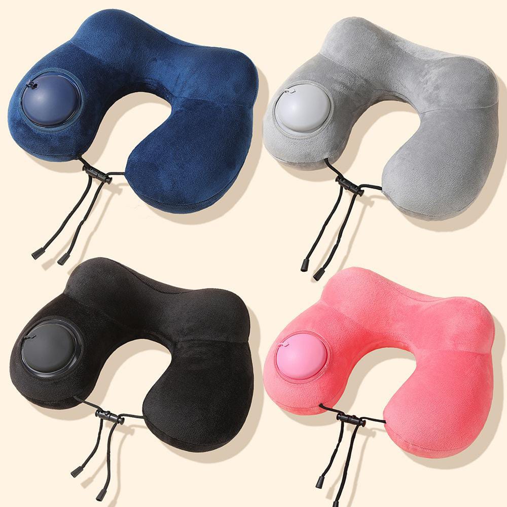 Soft Inflatable Travel Pillow for Airplanes Velvet Inflatable Travel Neck Pillows with Compact Bag and Blindfold for Traveling, Airplane, Train, Car, Office