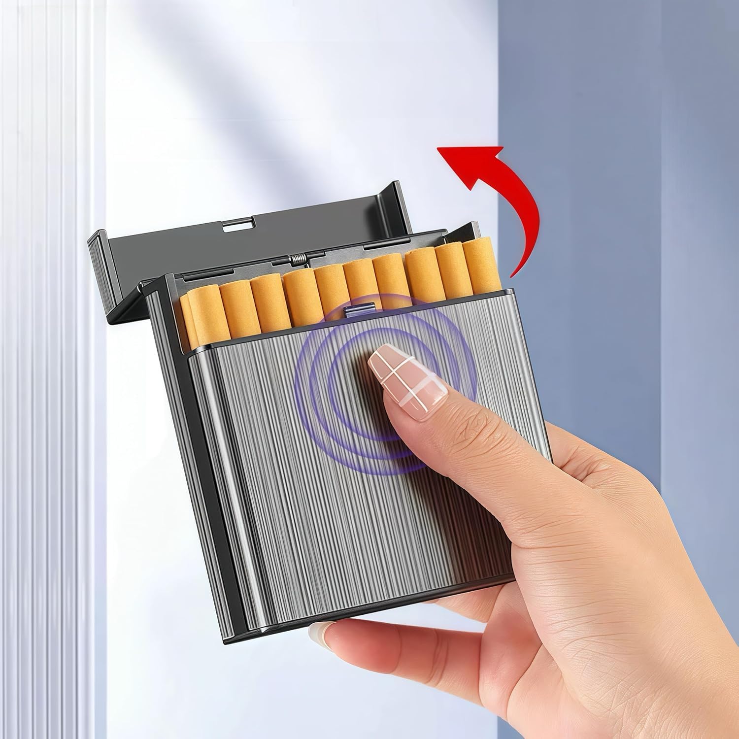Large Metal Cigarette Case, Stainless Steel Cigarette Case, Cigarette Box for 40 Cigarettes