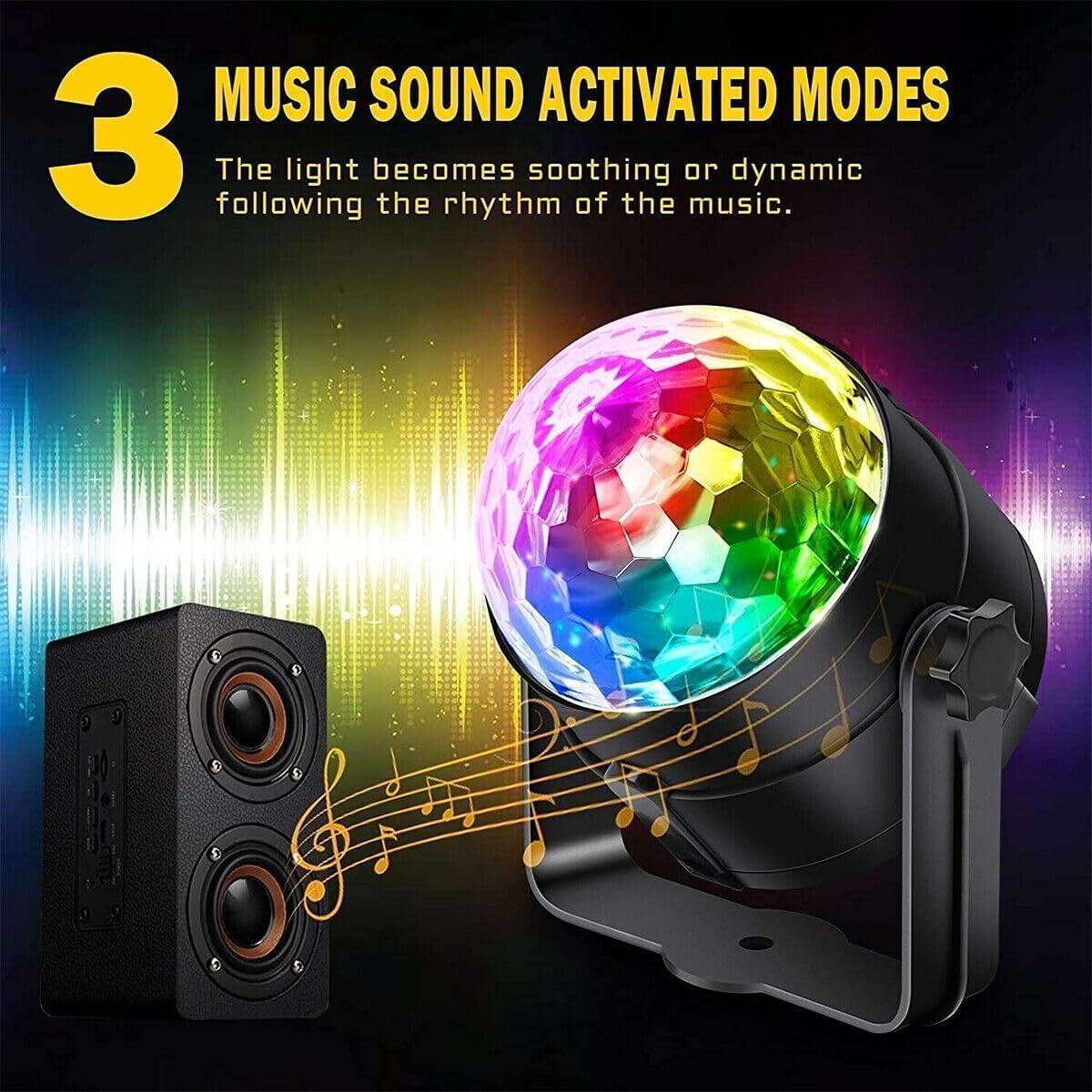 RGB Disco Ball Party Light with Remote | 16-Color LED Strobe DJ Light for Home, Birthday, Christmas, Karaoke, and Club Decorations (Pack-1), abs, Corded Electric, Black