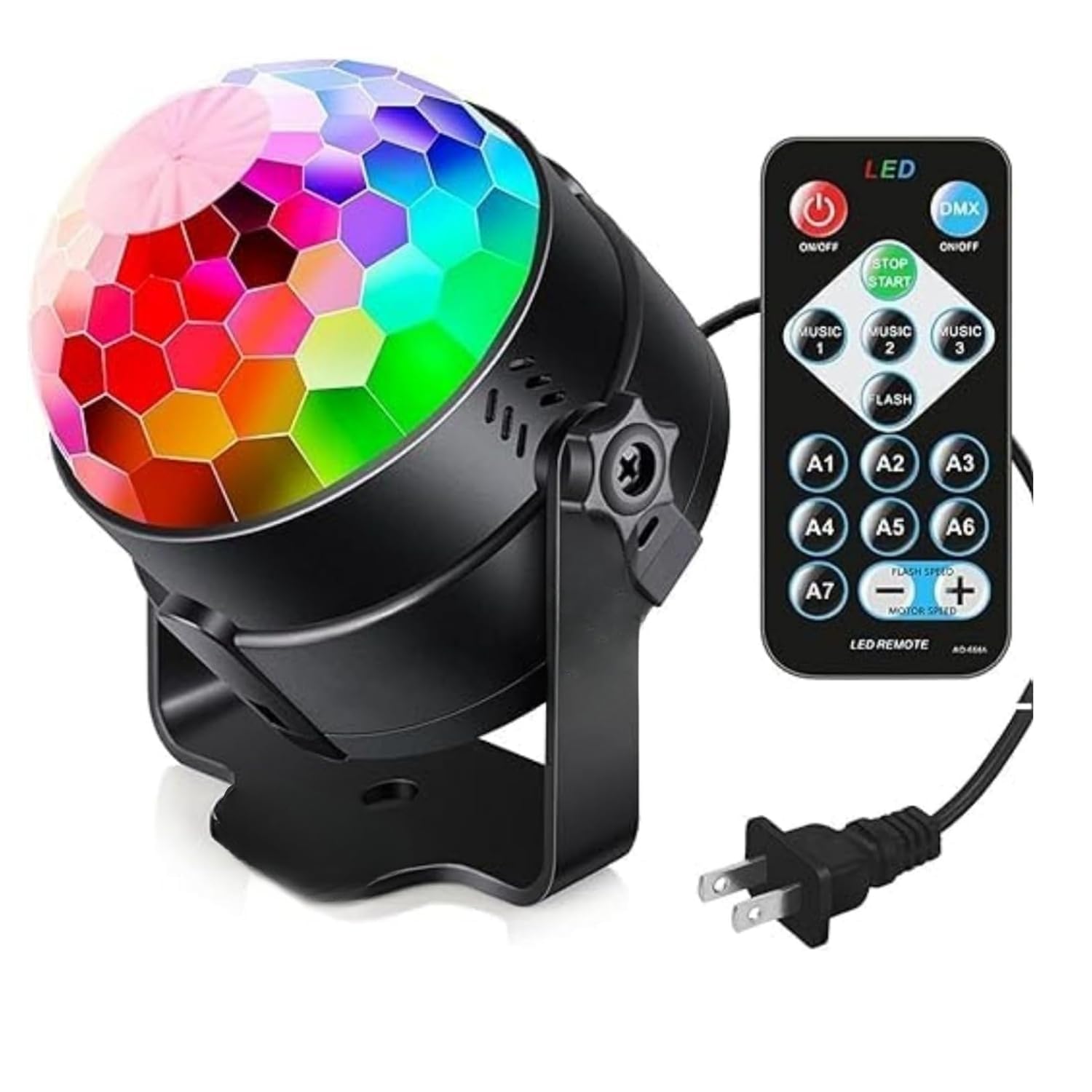 RGB Disco Ball Party Light with Remote | 16-Color LED Strobe DJ Light for Home, Birthday, Christmas, Karaoke, and Club Decorations (Pack-1), abs, Corded Electric, Black