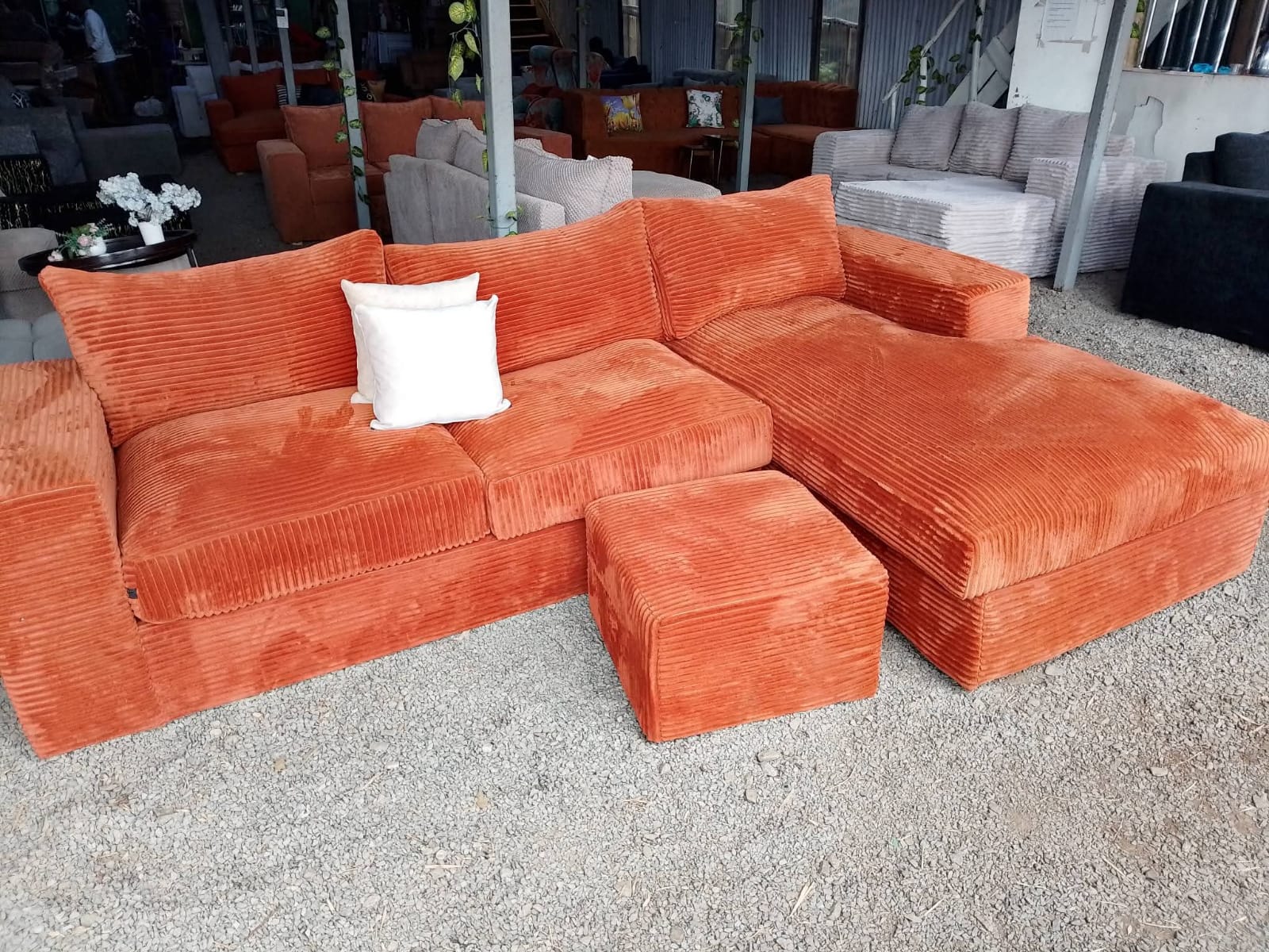 Modern Corduroy L-Shaped Sectional Sofa Set with Ottoman – 6 Seater Luxury Living Room Couch NO PILLOWS
