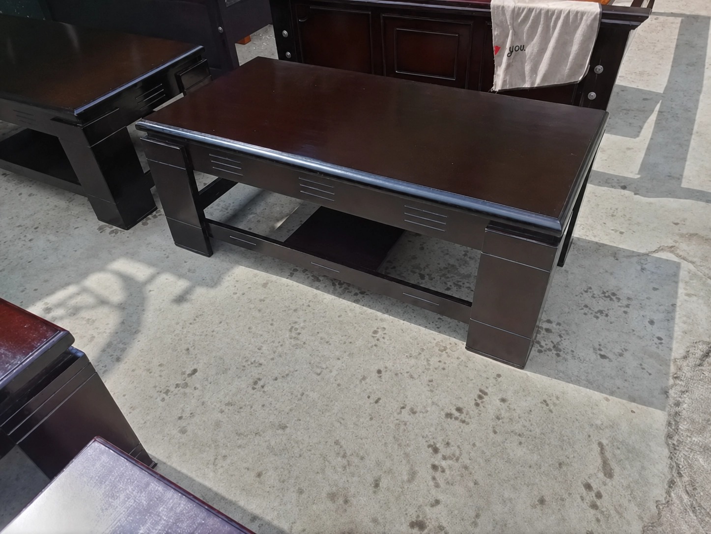 Modern Dark Mahogany PAINT Coffee Table with Ribbed Side Accents
