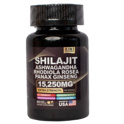 PURE SHILAJIT Capsules With Ashwagandha Ginseng & More Fulvic Acid for Men/Women - 60caps