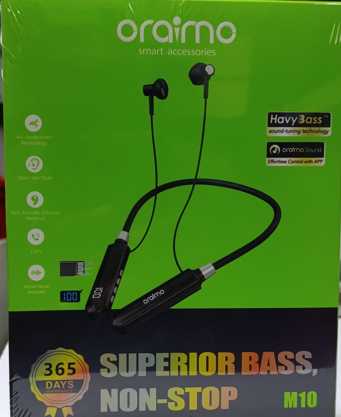 Oraimo Necklace Lite Neckband Wireless Earphone M10 - Black,heavy bass clean and balanced acoustic sound