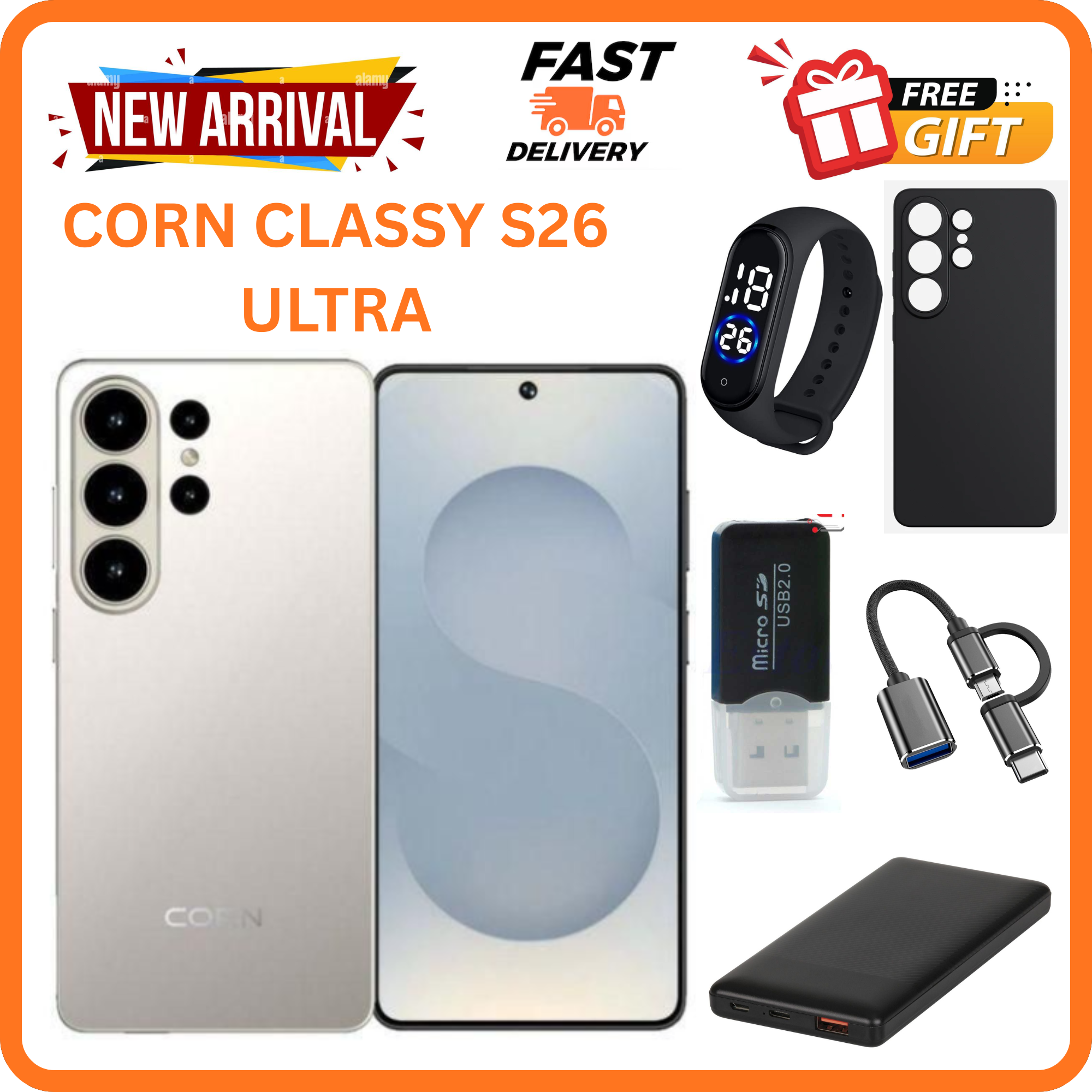 NEW ARRIVALS!!!!BRAND NEW CORN CLASSY S26 ULTRA 64GB STORAGE 5GB( 2+3GB EXTENDED RAM) 5000MAh REAL battery 6.6"HD+ screen DISPLAY Fingerprint Type C 13mp ULTRA CAMERA + 8mp selfie Dual sim SMARTPHON