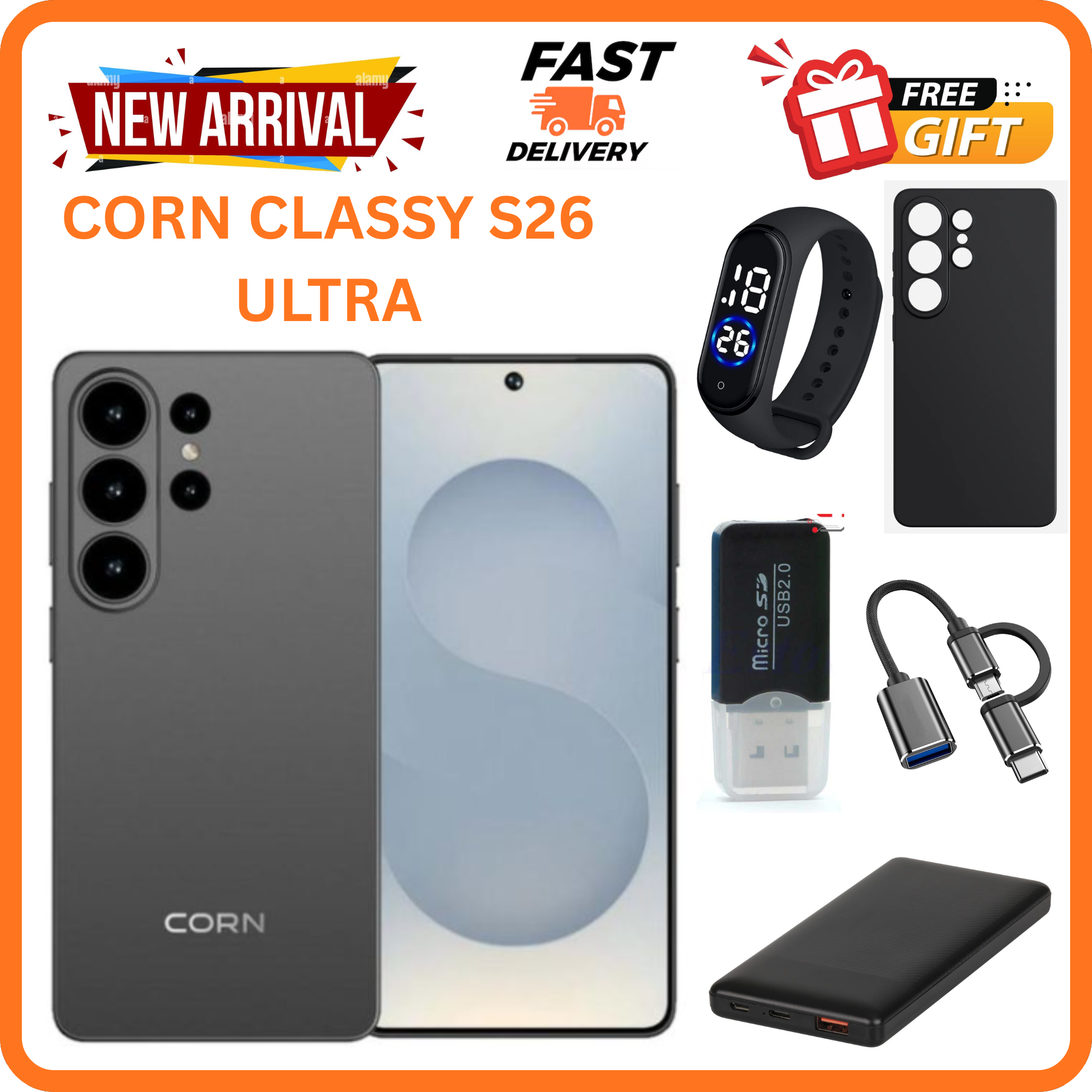 NEW ARRIVALS!!!!BRAND NEW CORN CLASSY S26 ULTRA 64GB STORAGE 5GB( 2+3GB EXTENDED RAM) 5000MAh REAL battery 6.6"HD+ screen DISPLAY Fingerprint Type C 13mp ULTRA CAMERA + 8mp selfie Dual sim SMARTPHON