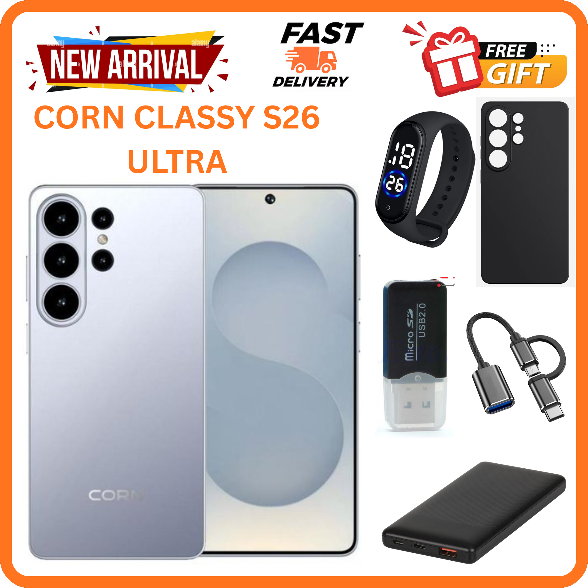 NEW ARRIVALS!!!!BRAND NEW CORN CLASSY S26 ULTRA 64GB STORAGE 5GB( 2+3GB EXTENDED RAM) 5000MAh REAL battery 6.6"HD+ screen DISPLAY Fingerprint Type C 13mp ULTRA CAMERA + 8mp selfie Dual sim SMARTPHON