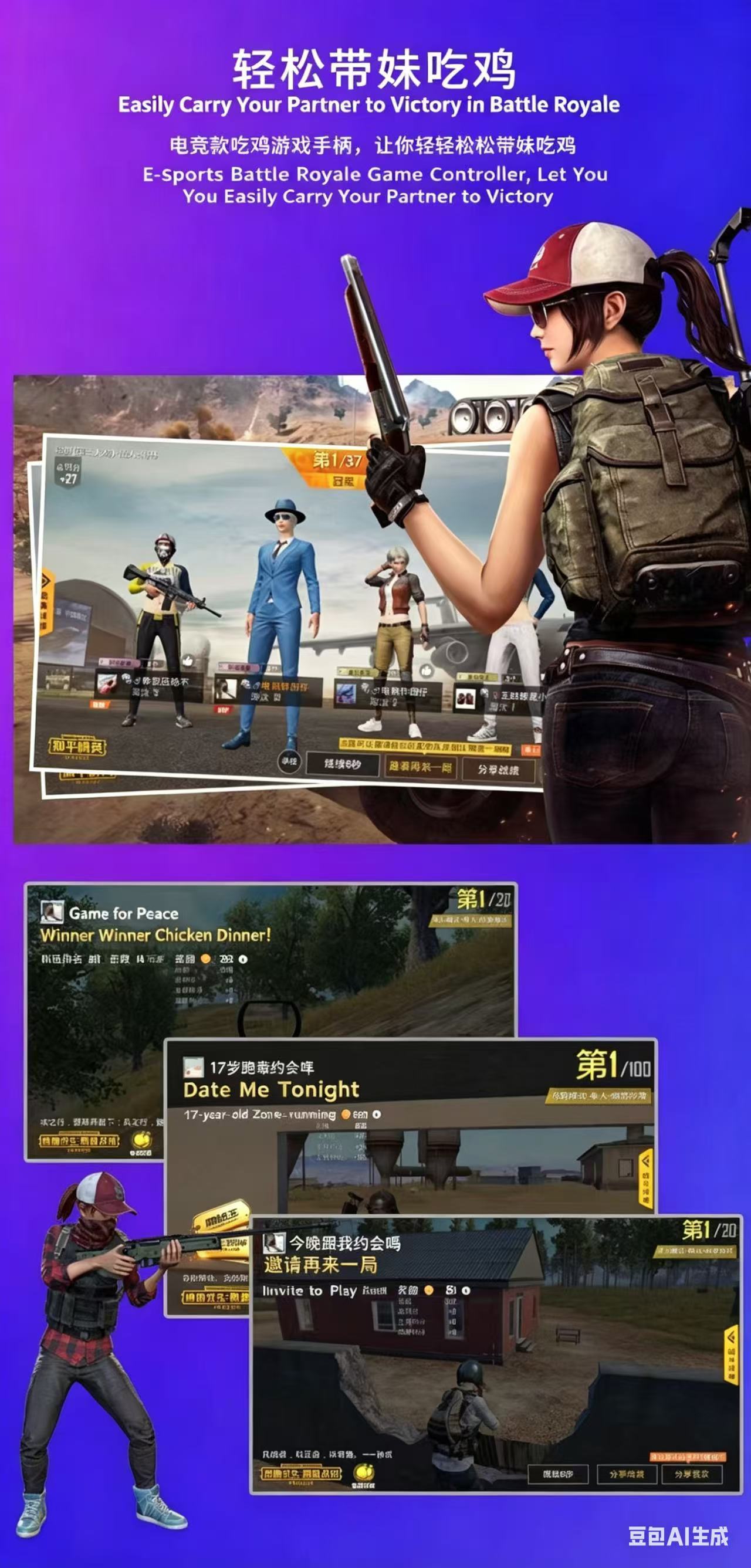 Mobile Game Triggers for iPhone/Android, Shooting Sensitive Controllers, Joystick Aiming & Shooting Triggers, for PUBG, COD, Fortnite, Zero Lag, 6 Finger Gamepads - High Sensitivity.