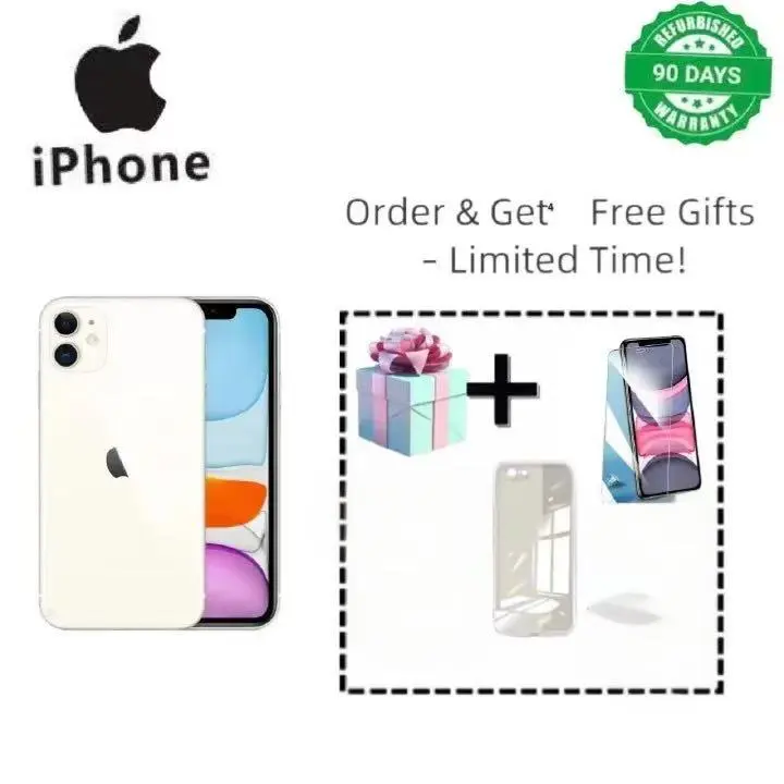 Refurbished Apple iPhone 11 Smartphone, 4GB RAM + 64GB/128GB/256GB Storage, Face ID, Dual SIM, 2G/3G/4G/LTE Compatible, 12MP + 8MP Rear Cameras with Facial Recognition Unlock