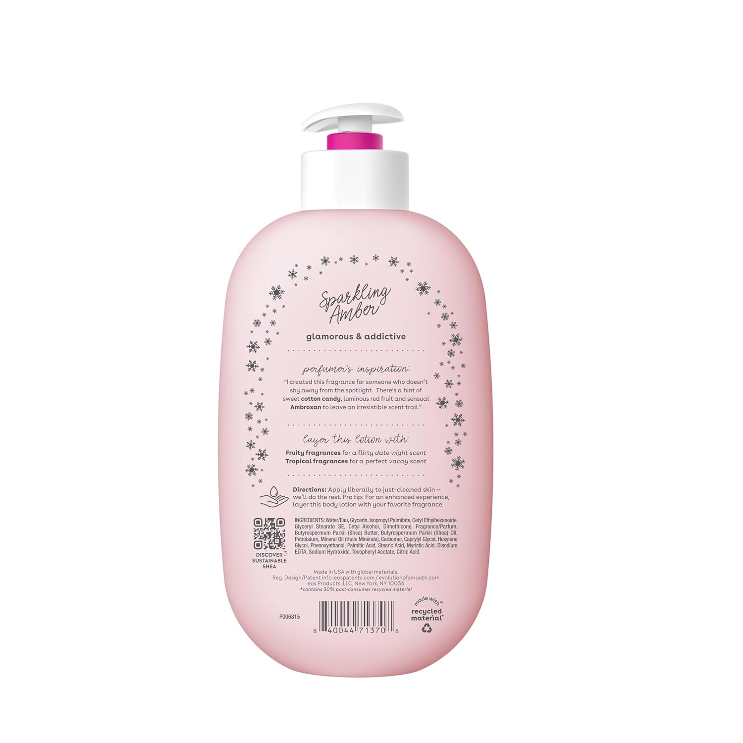 EOS Sparkling Amber Body Lotion Moisturizing Shea Butter Skin Care Hydrating Body Cream Long Lasting Fragrance Smooth Dry Skin Repair Lightweight Fast Absorbing for Women Men Daily Use