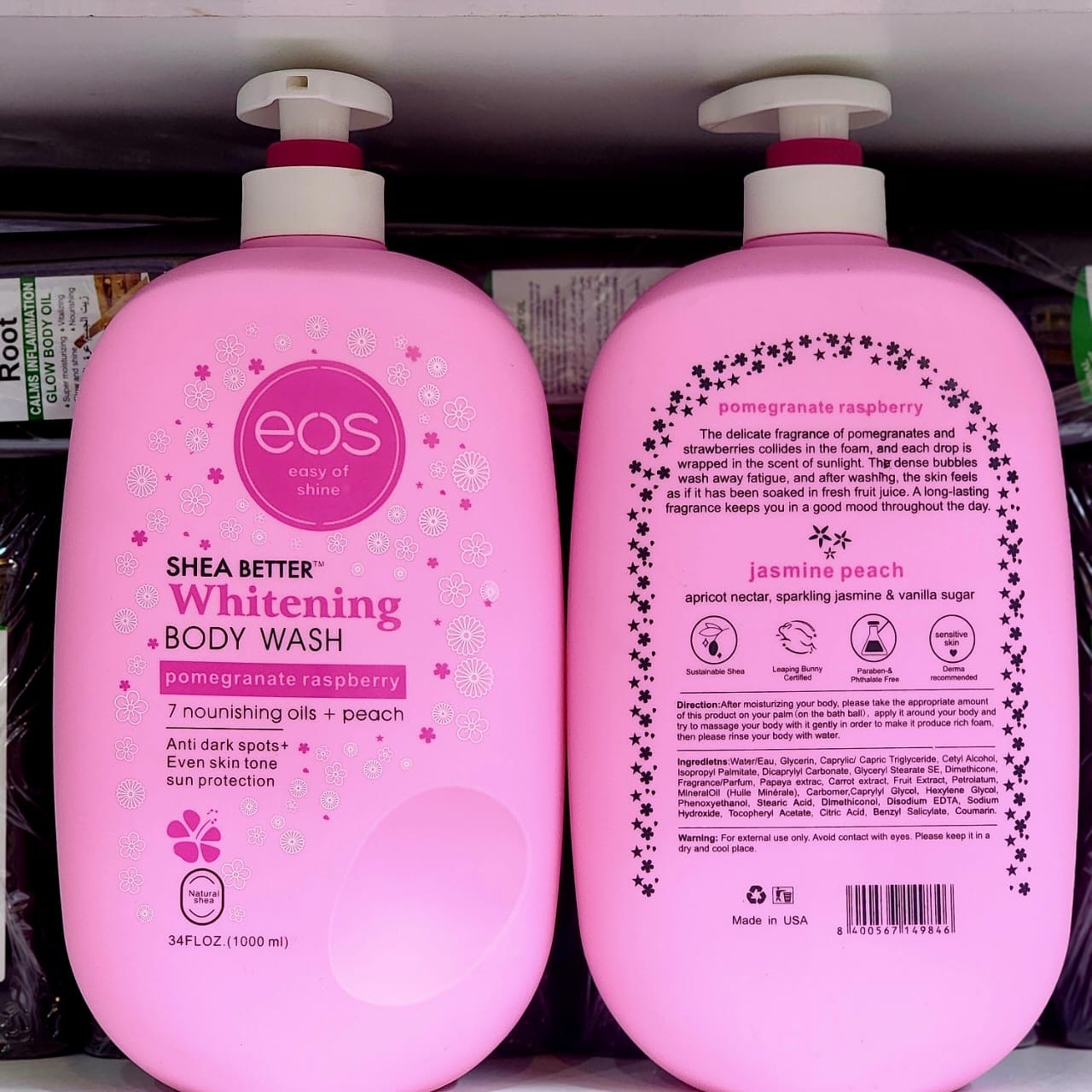 2 Packs EOS Body Care Set Sparkling Amber Body Lotion Raspberry Shea Butter Body Wash Moisturizing Hydrating Skin Care Combo Long Lasting Fragrance Smooth Soft Skin Daily Use for Women Men