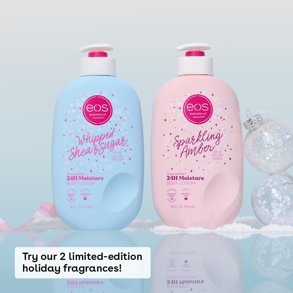 Eos Sparkling Amber Body Lotion Plus Eos Raspberry Soap 2 Pack Moisturizing Brightening Deep Cleansing Skincare Set for Soft Smooth Glowing Face Body Care Women Men
