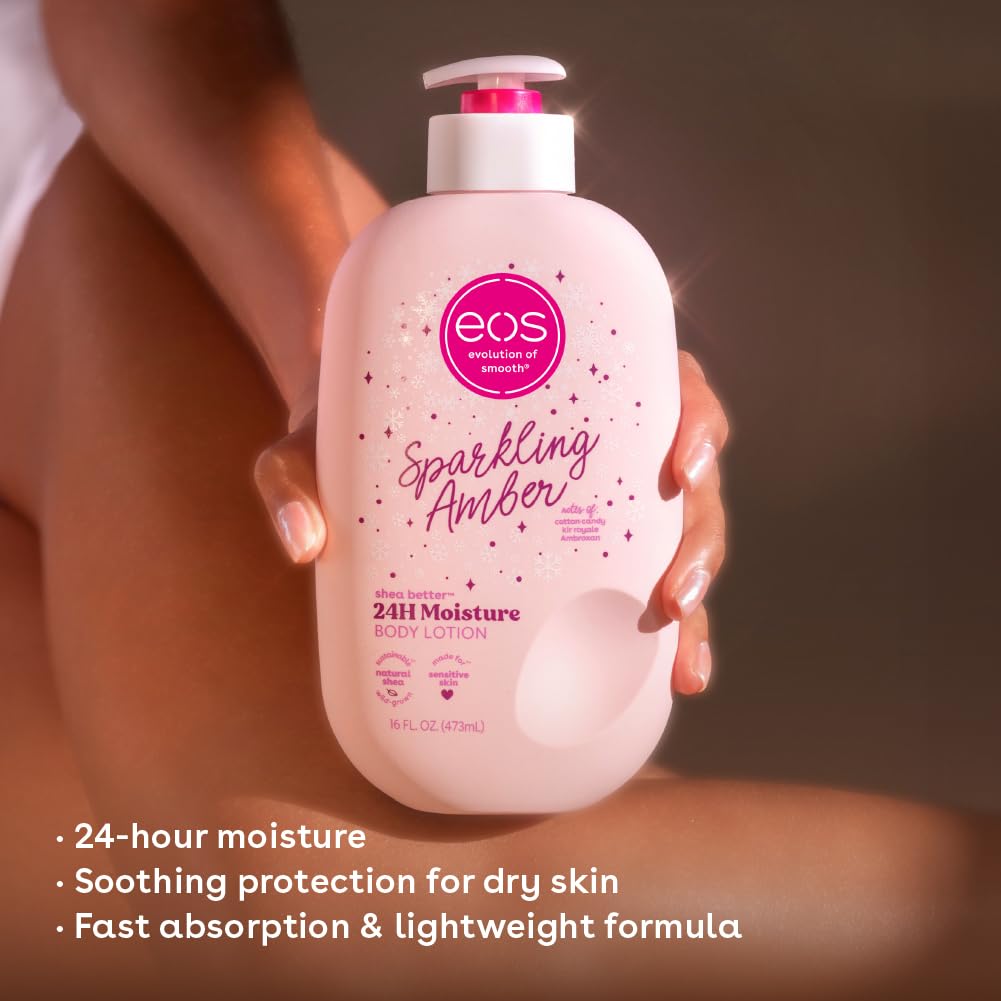EOS Sparkling Amber Body Lotion Moisturizing Shea Butter Skin Care Hydrating Body Cream Long Lasting Fragrance Smooth Dry Skin Repair Lightweight Fast Absorbing for Women Men Daily Use