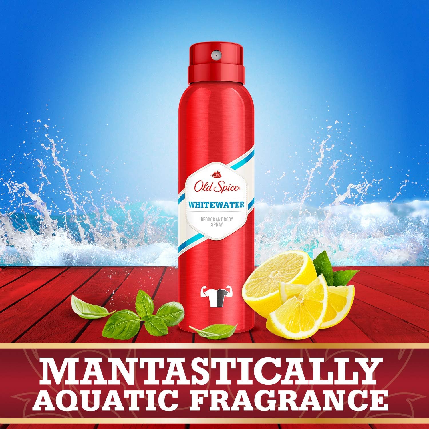 Old Spice Whitewater 48HR Fresh Deodorant Spray 150ml – Long Lasting Freshness & Odor Protection, Men’s Body Spray with Clean Aquatic Scent, Daily Deodorant for Men