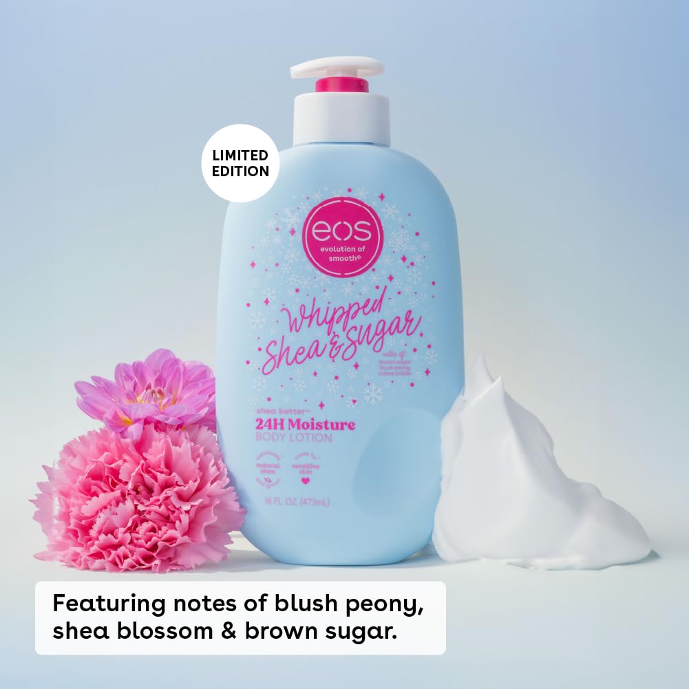 Eos Whipped Shea & Sugar 24H Moisture Body Lotion 473ml – Hydrating Lightening Lotion With Natural Shea Butter & Oils, Fast Absorbing Non-Greasy Daily Body Cream for Smooth Glowing Skin