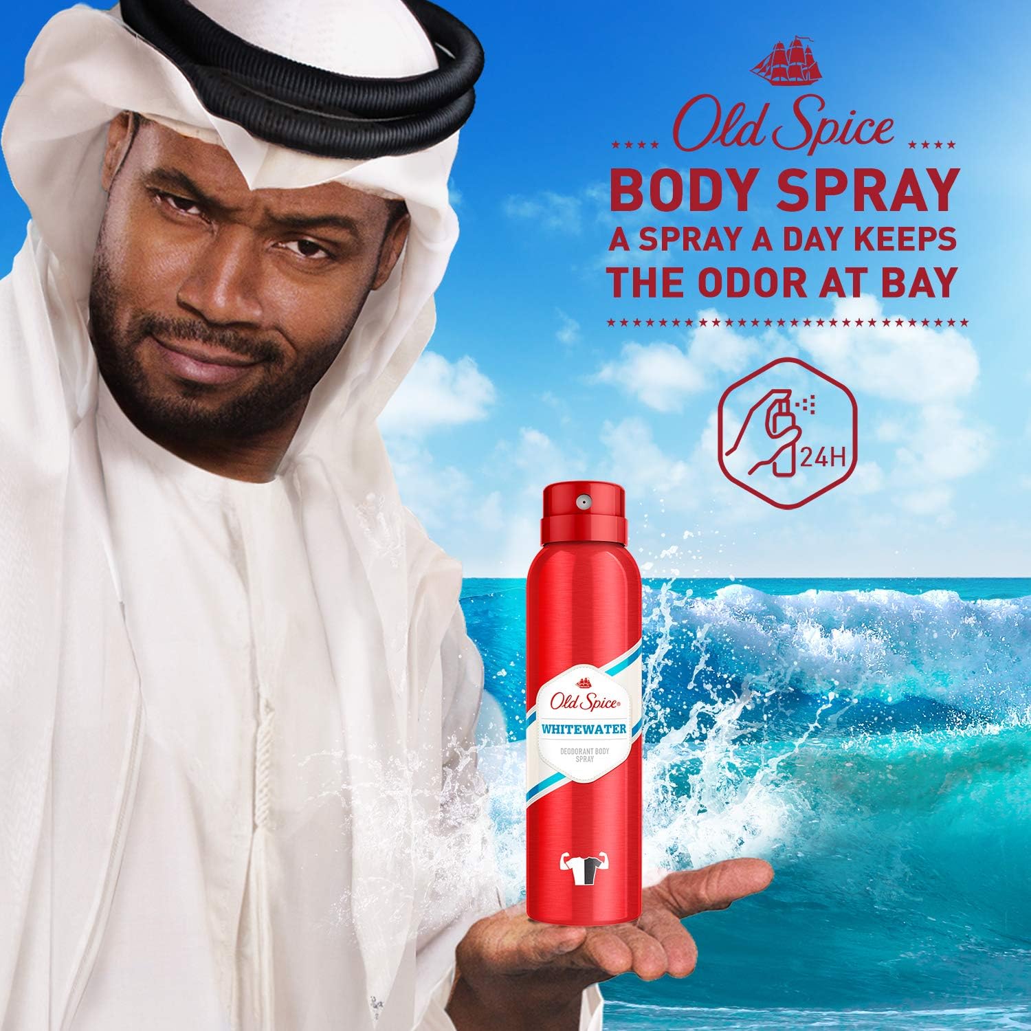 Old Spice Whitewater 48HR Fresh Deodorant Spray 150ml – Long Lasting Freshness & Odor Protection, Men’s Body Spray with Clean Aquatic Scent, Daily Deodorant for Men