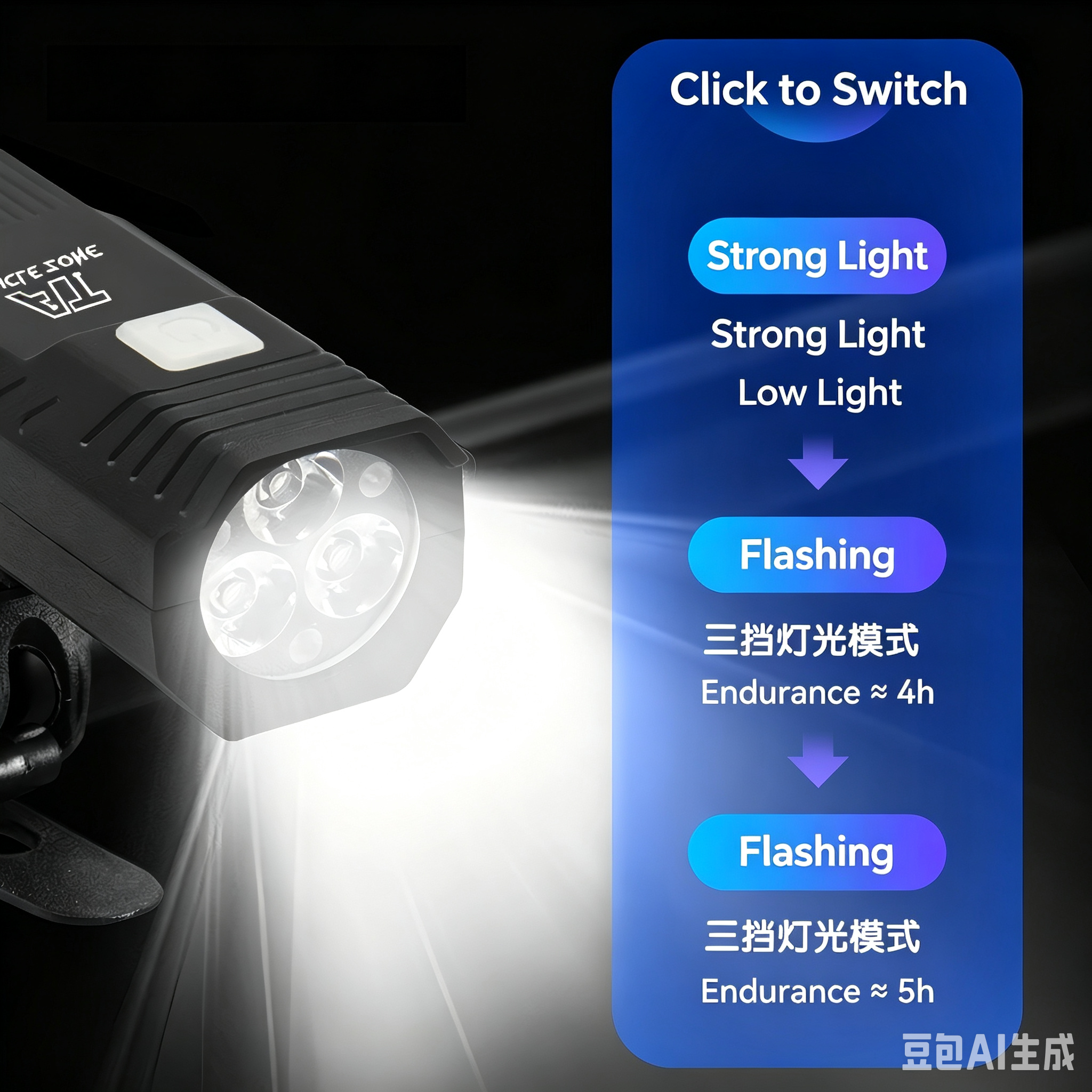 Bicycle lights are suitable for night riding, USB-C rechargeable bicycle lights with 5 lighting modes, LED mountain bike headlights for cyclists and commuters,