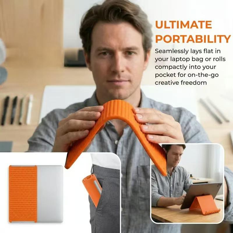 New Arrivals Multi-Functional Silicone Phone Stand, Adjustable Multi-Angle Holder, Non-Slip & Bendable for All Phones & Tablets Black/Orange