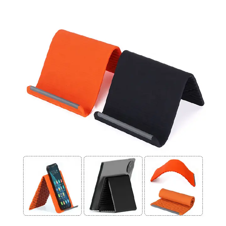 New Arrivals Multi-Functional Silicone Phone Stand, Adjustable Multi-Angle Holder, Non-Slip & Bendable for All Phones & Tablets Black/Orange