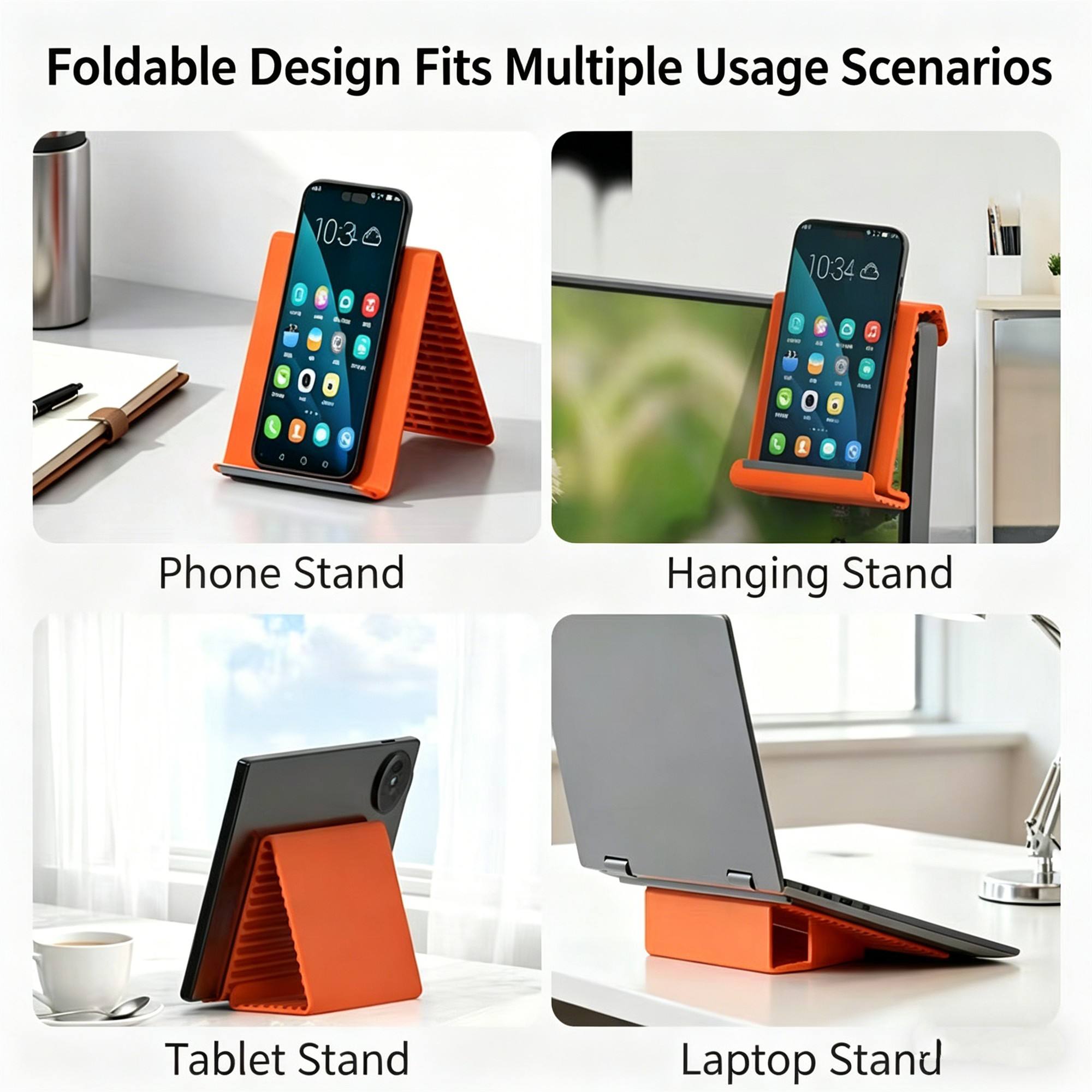 New Arrivals Multi-Functional Silicone Phone Stand, Adjustable Multi-Angle Holder, Non-Slip & Bendable for All Phones & Tablets Black/Orange