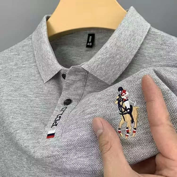 2026 Summer High-end Formal Business Lightweight Casual Ice Silk Men's Short-Sleeved T-Shirt Polo Shirt Fashion and Simple Design