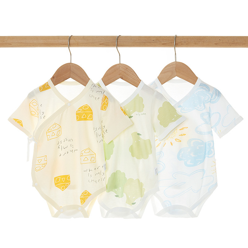 Baby bag diaper pure cotton short-sleeved newborn one-piece dress for summer lightweight and breathable baby double-layer belly protector triangle for crawling
