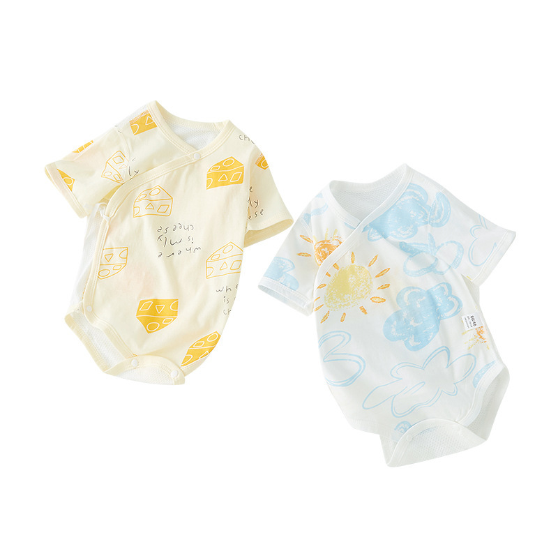Baby bag diaper pure cotton short-sleeved newborn one-piece dress for summer lightweight and breathable baby double-layer belly protector triangle for crawling