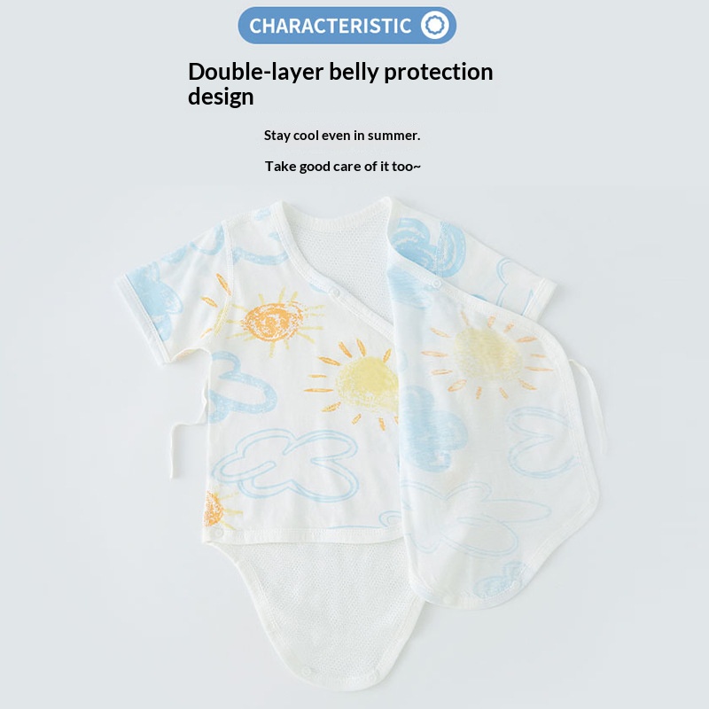 Baby bag diaper pure cotton short-sleeved newborn one-piece dress for summer lightweight and breathable baby double-layer belly protector triangle for crawling