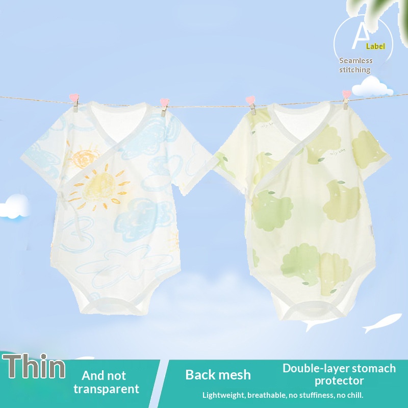 Baby bag diaper pure cotton short-sleeved newborn one-piece dress for summer lightweight and breathable baby double-layer belly protector triangle for crawling