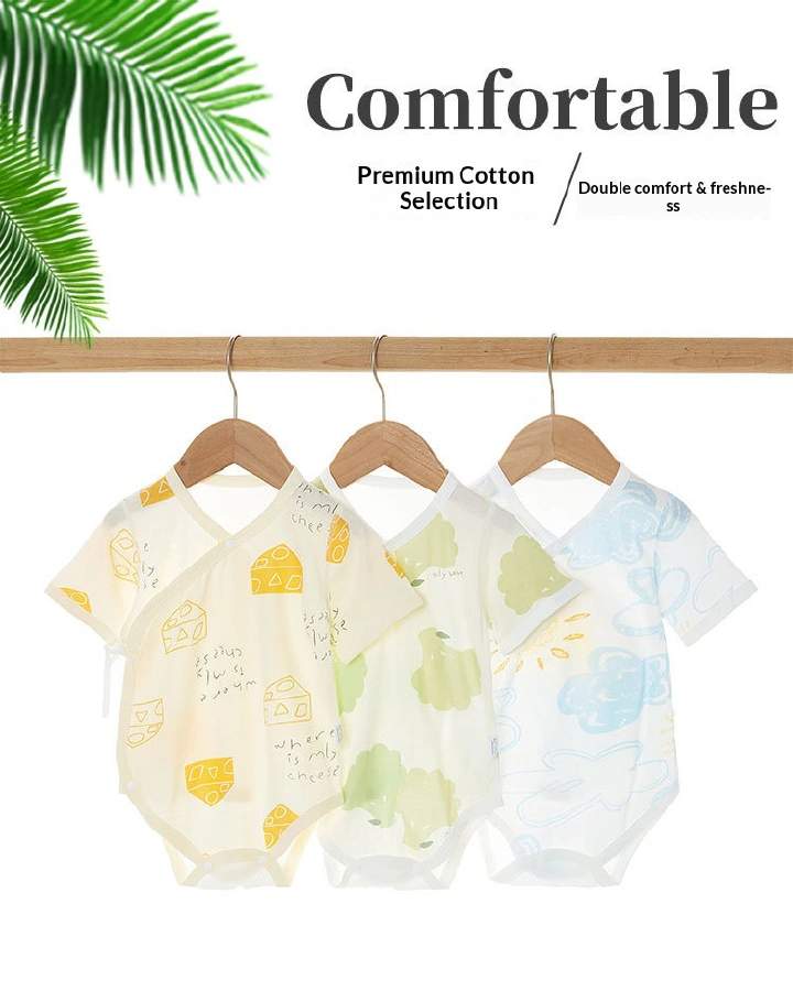 Baby bag diaper pure cotton short-sleeved newborn one-piece dress for summer lightweight and breathable baby double-layer belly protector triangle for crawling
