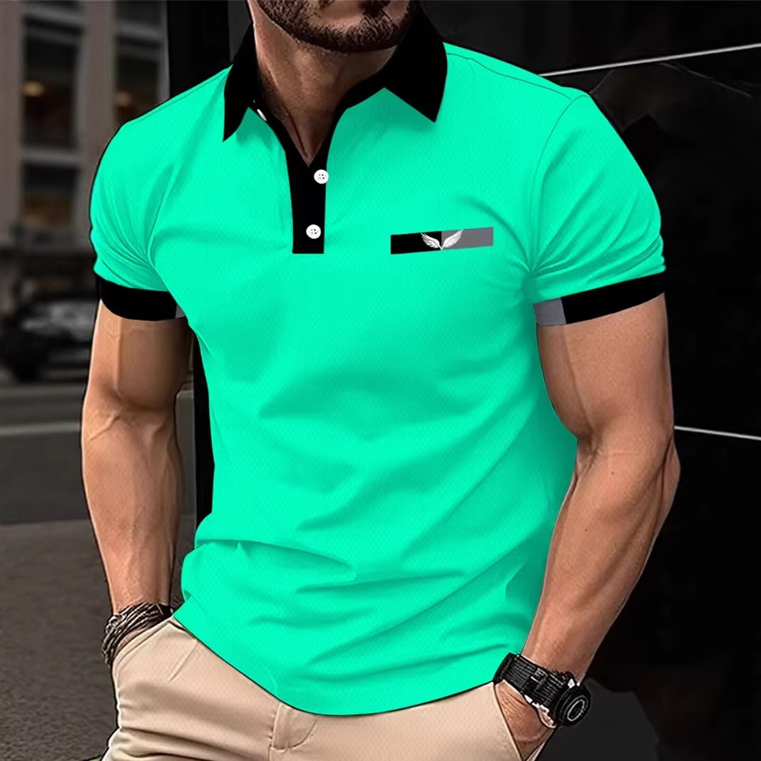 3D digital printing collarless polo shirt - fashionable men's sport polo shirt for horse polo - European-style breathable men's clothing