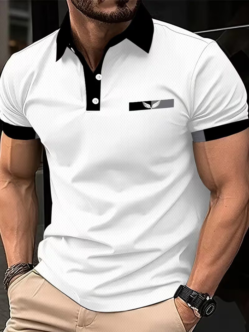 3D digital printing collarless polo shirt - fashionable men's sport polo shirt for horse polo - European-style breathable men's clothing