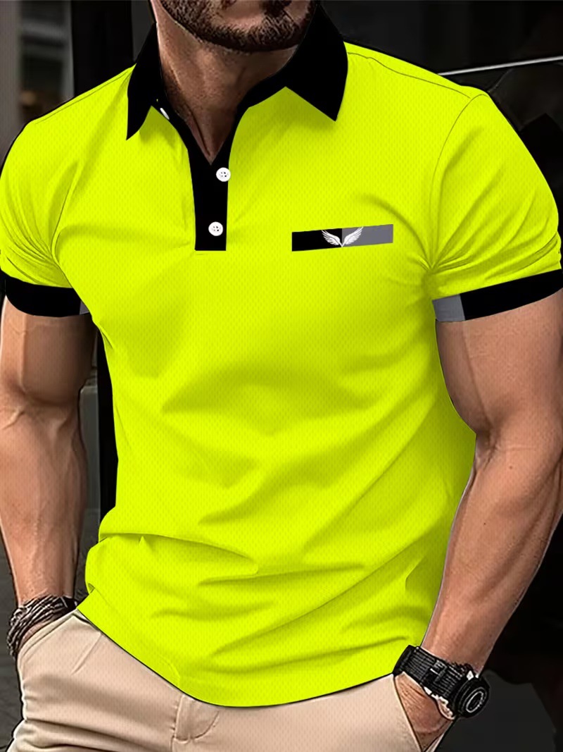 3D digital printing collarless polo shirt - fashionable men's sport polo shirt for horse polo - European-style breathable men's clothing