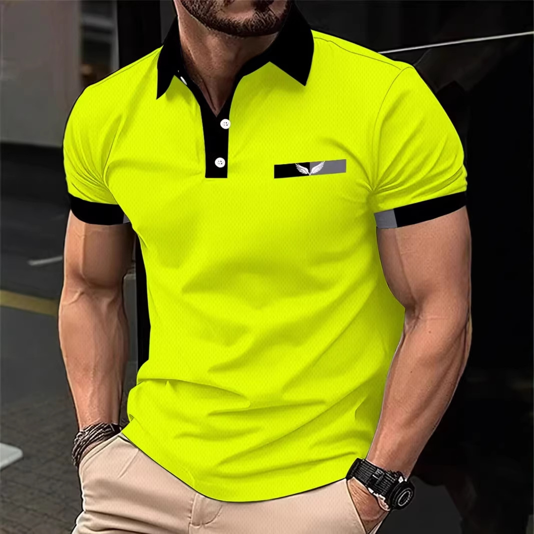 3D digital printing collarless polo shirt - fashionable men's sport polo shirt for horse polo - European-style breathable men's clothing