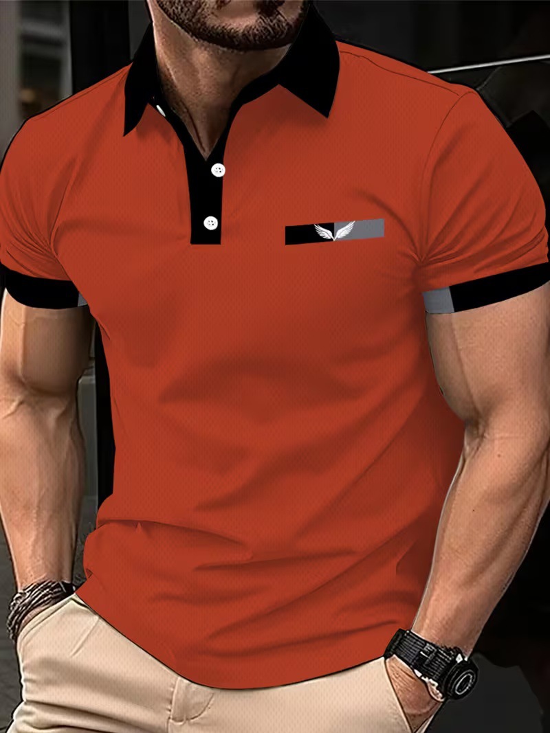3D digital printing collarless polo shirt - fashionable men's sport polo shirt for horse polo - European-style breathable men's clothing